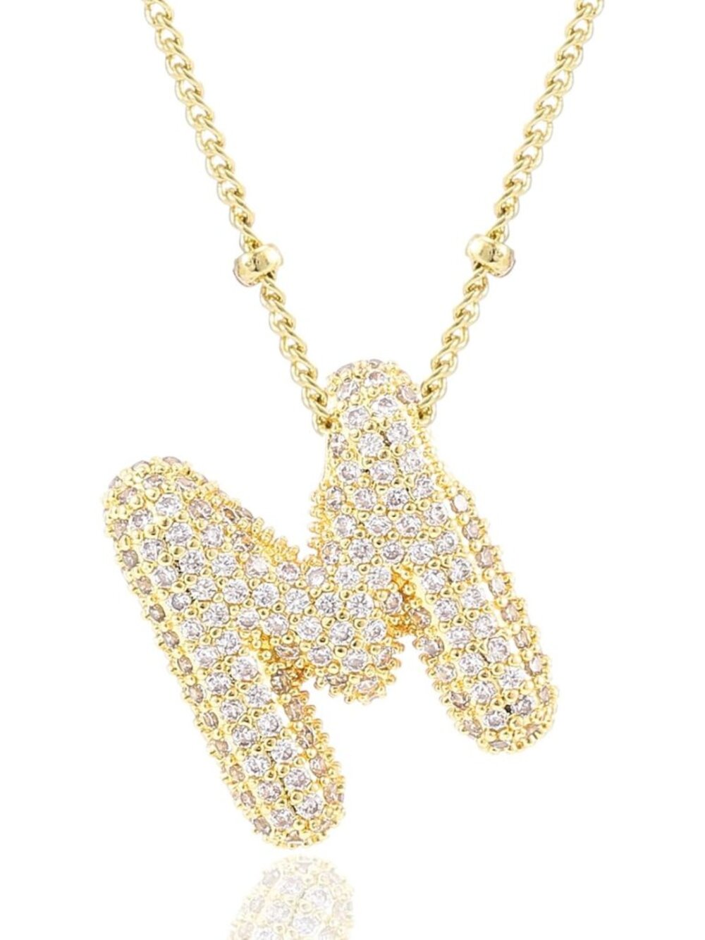 Personalized 14k Gold Plated Initial Necklace, Dainty Bubble Balloon Charm for